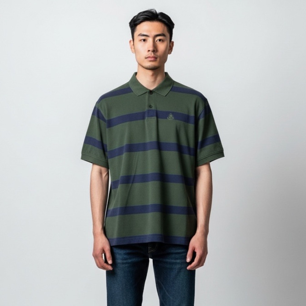IZOD Men’s Polo Shirt Size XL Green & Blue Striped Short Sleeve Logo Classic Fit